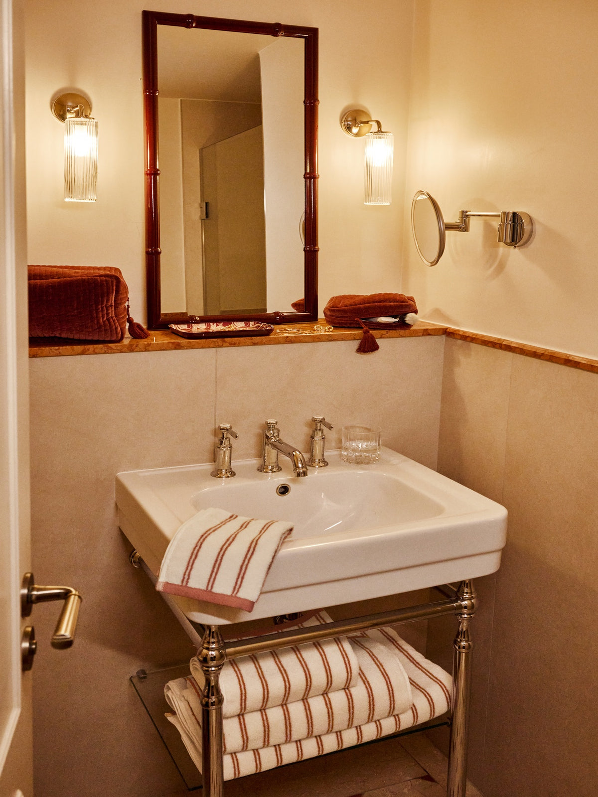 Wooden mirror with sculpted bamboo stalks