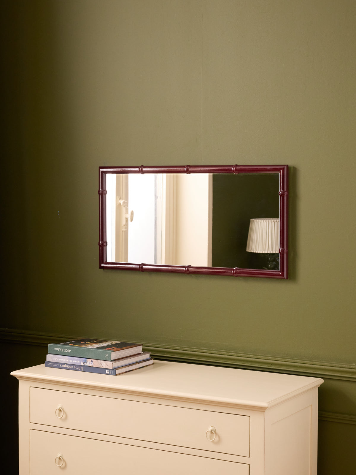 Wooden mirror with sculpted bamboo stalks
