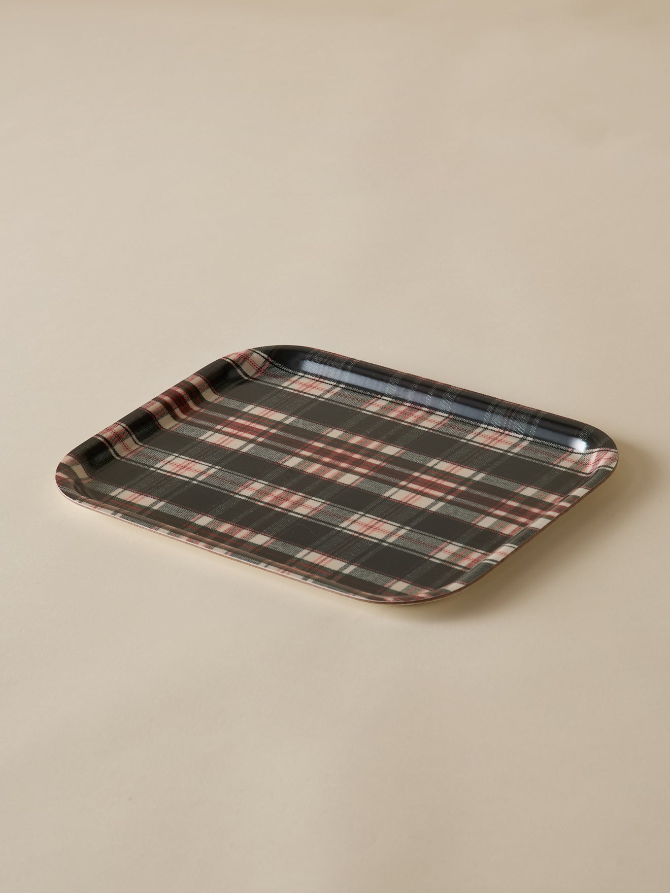 Wooden tray with tartan motif