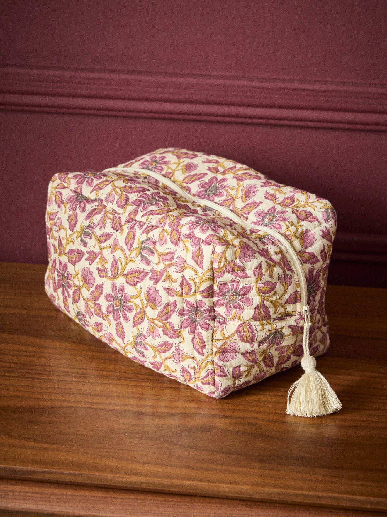 Trousse de toilette matelassée en tissu indien