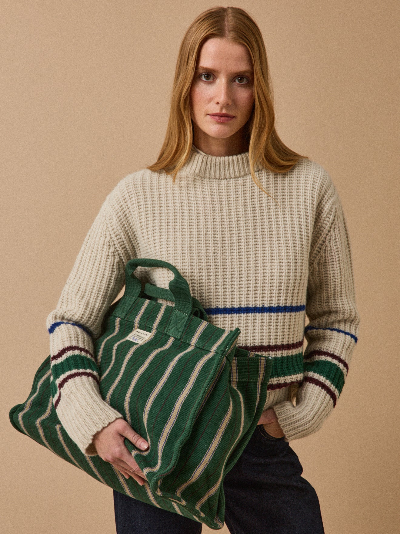 Large striped tote bag - Cyrillus x Moismont Collaboration