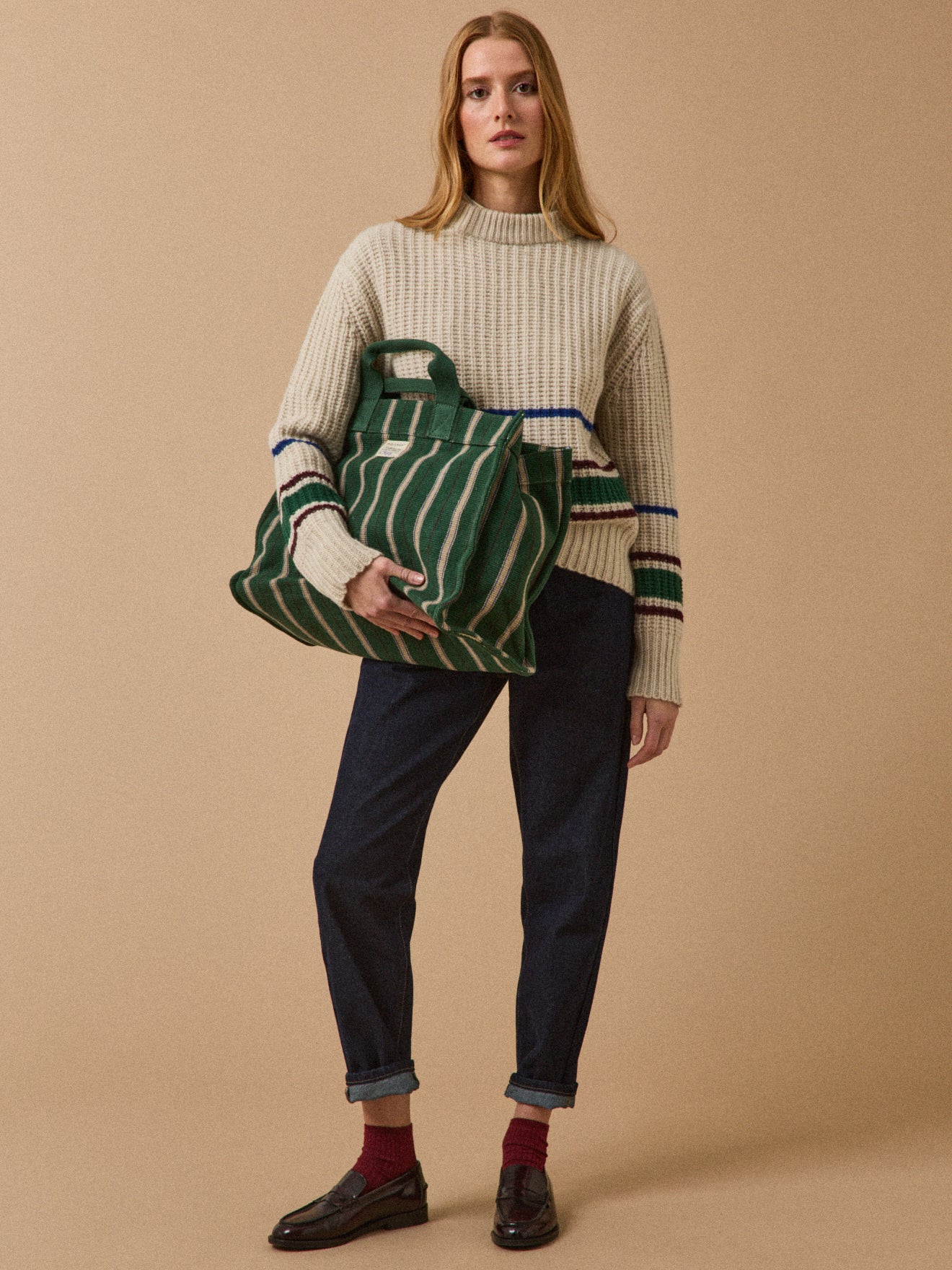 Large striped tote bag - Cyrillus x Moismont Collaboration