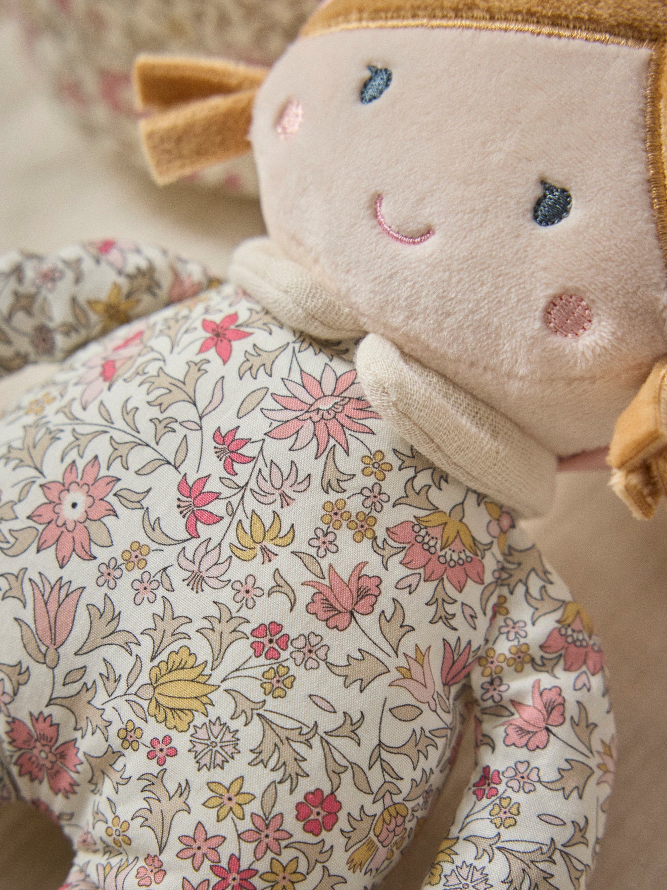 Doll and bassinet made with Liberty fabric