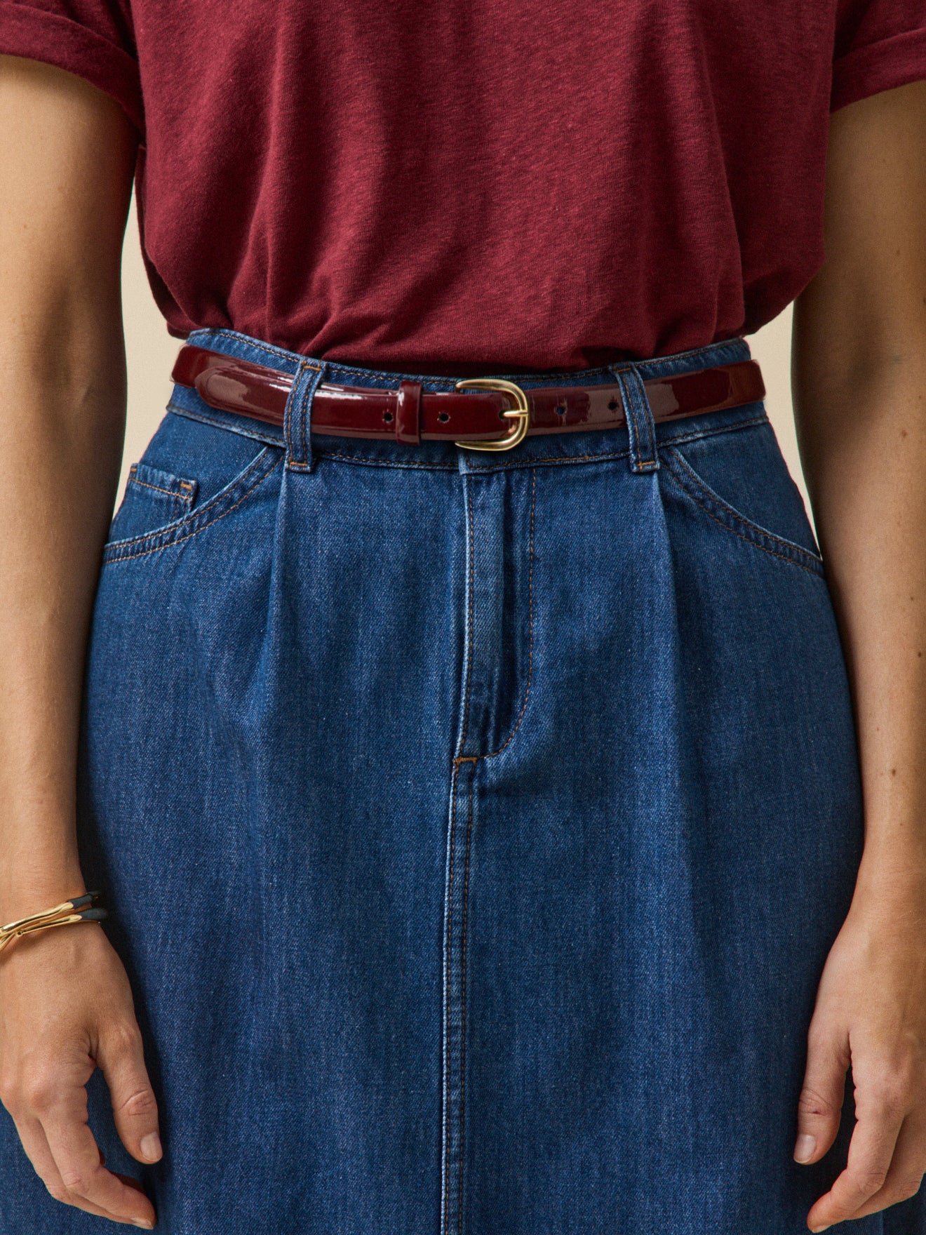 Women's narrow leather belt