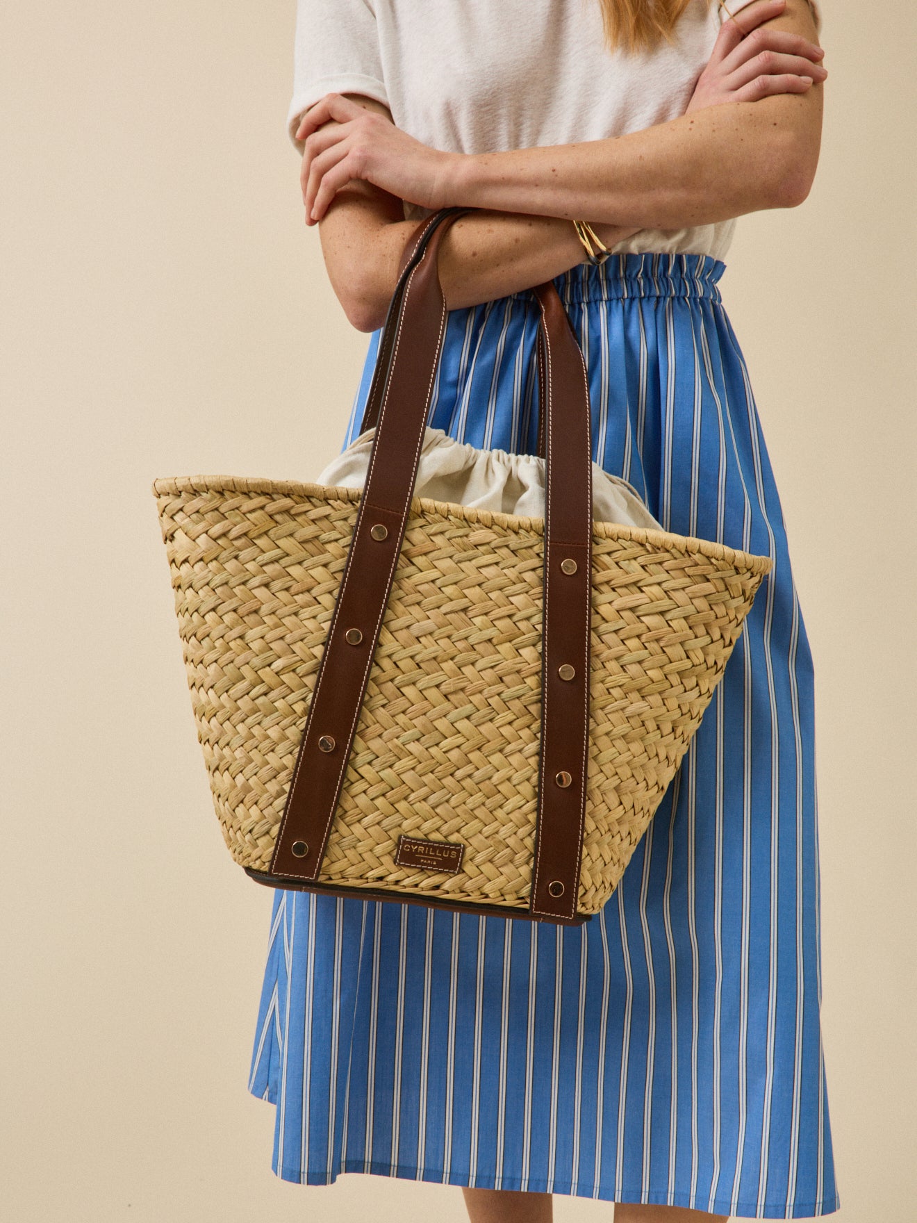 Straw and leather tote bag - Cyrillus Small Leather Goods Collection