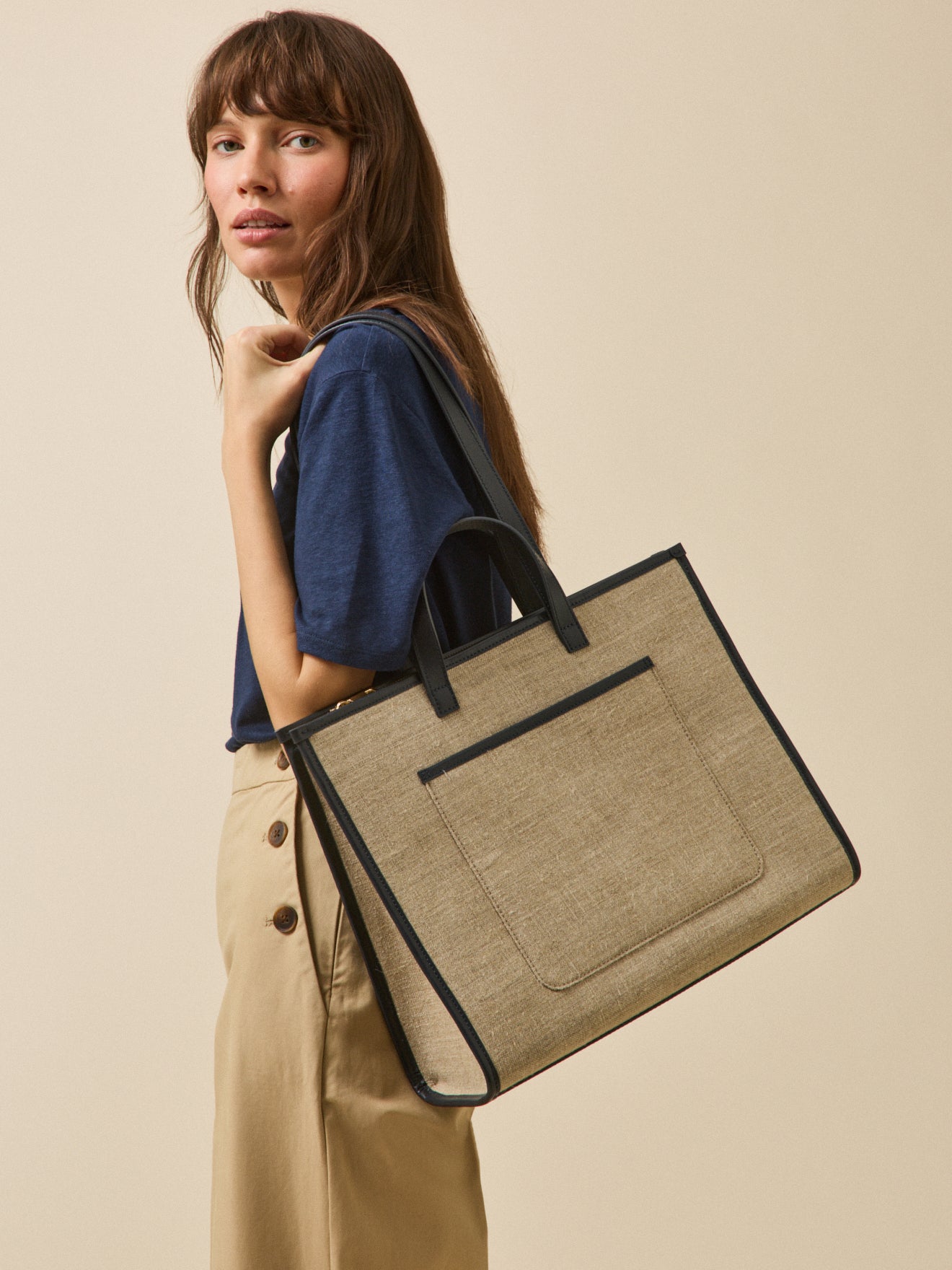 Women's mixed media tote bag - Cyrillus Small Leather Goods Collection