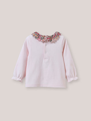 Baby's organic cotton T-shirt, collar made with Liberty fabric