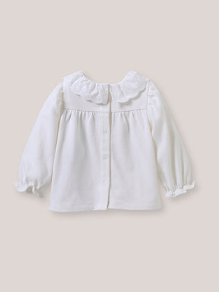 Baby's organic cotton T-shirt with broderie anglaise collar