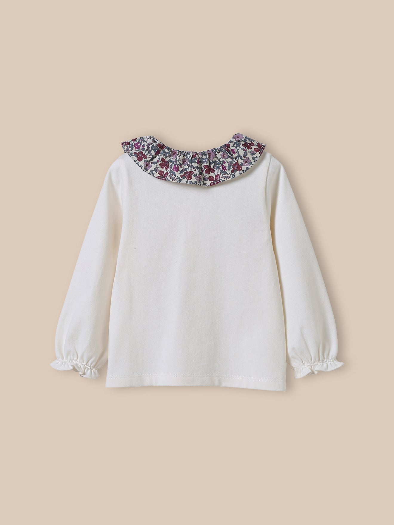 Baby's organic cotton T-shirt, collar made with Liberty fabric