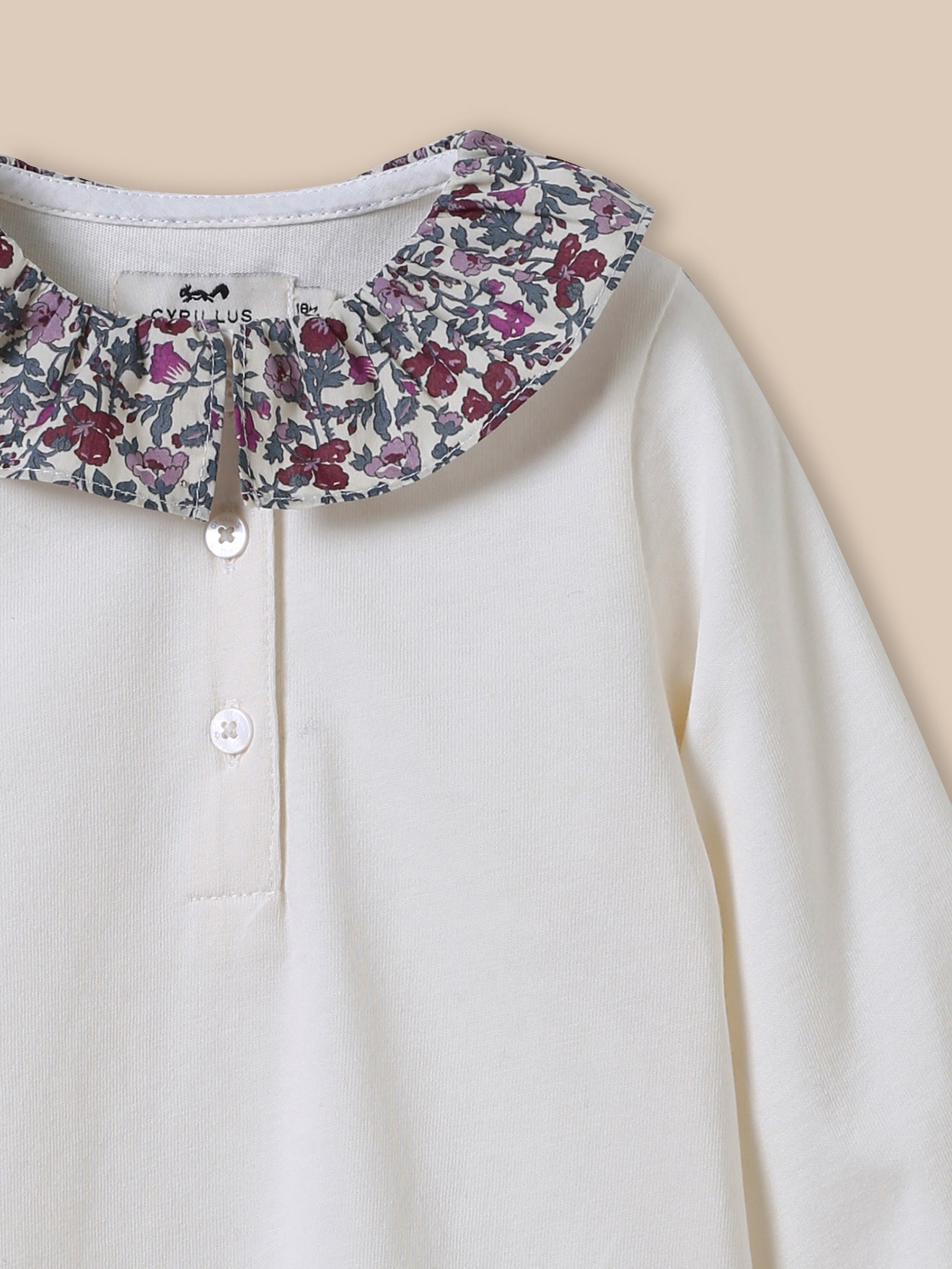 Baby's organic cotton T-shirt, collar made with Liberty fabric