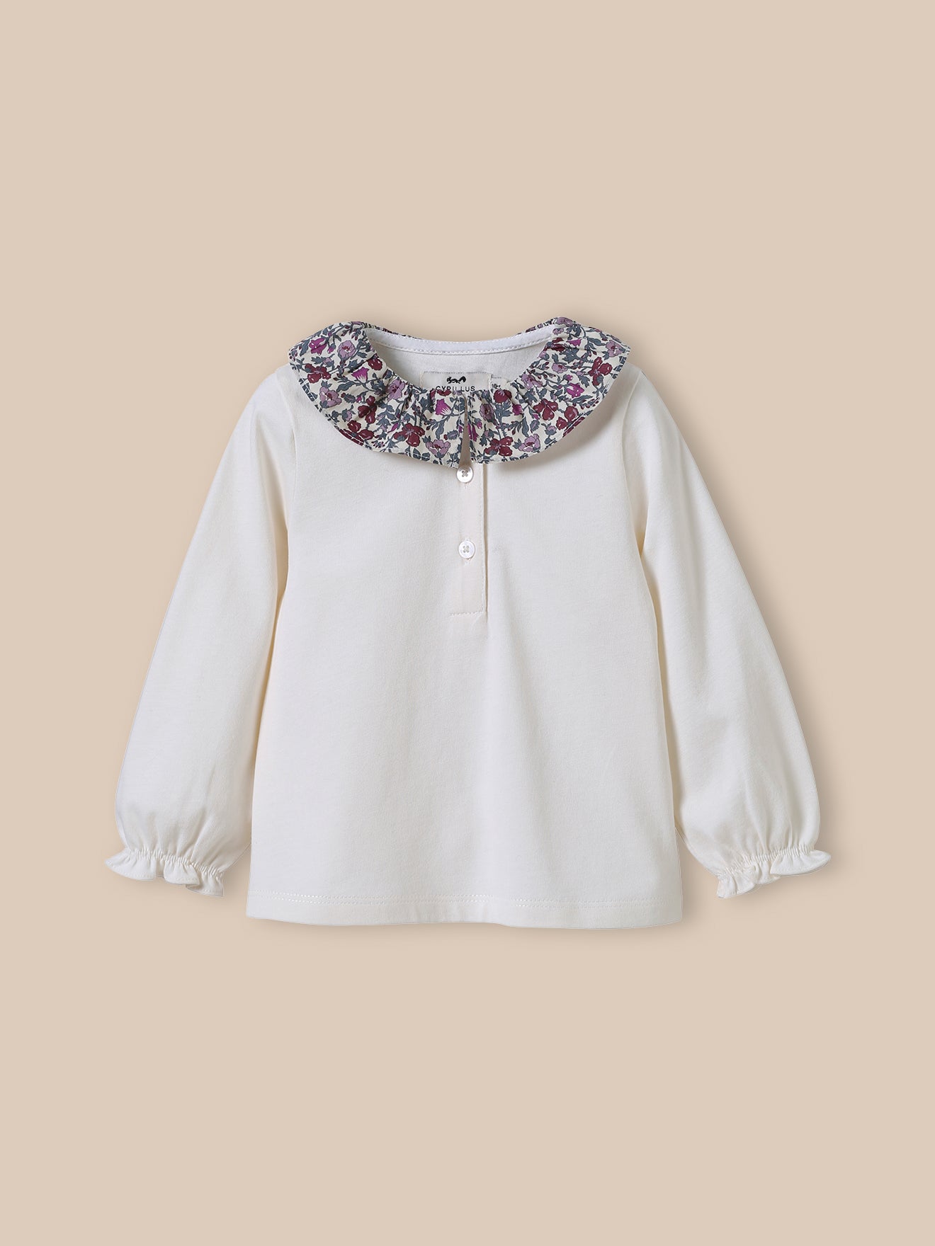 Baby's organic cotton T-shirt, collar made with Liberty fabric