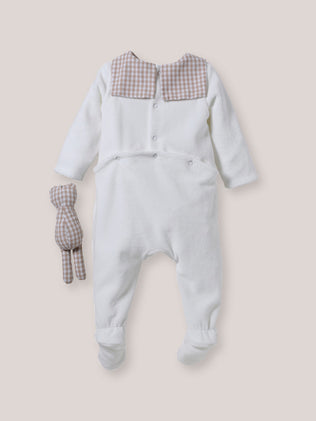 Baby's velour sleepsuit with embroidered bib