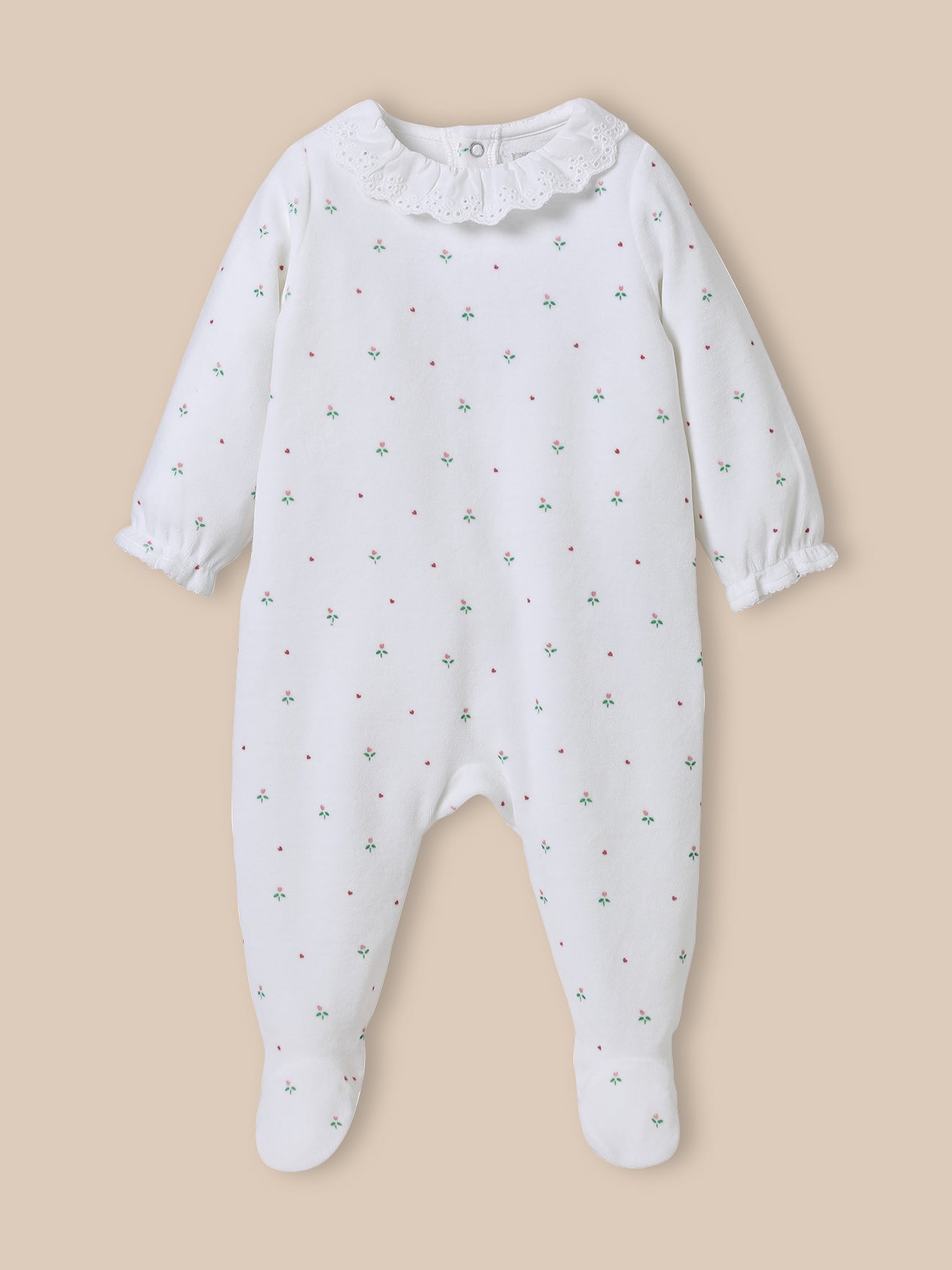 Dors-bien en velours Bébé col en broderie anglaise