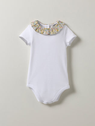 Baby's organic cotton bodysuit with a collar made with Liberty fabric