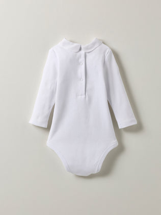 Baby's organic cotton bodysuit with voile collar