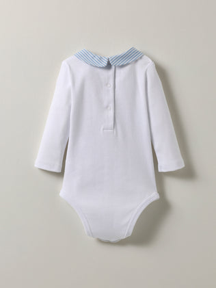 Baby's organic cotton bodysuit with stripe collar