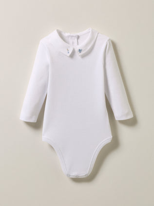 Baby's organic cotton bodusuit with embroidered collar