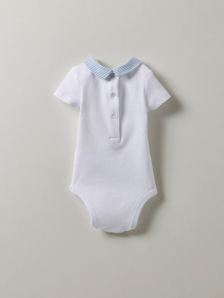 Baby's organic cotton bodysuit with seersucker collar