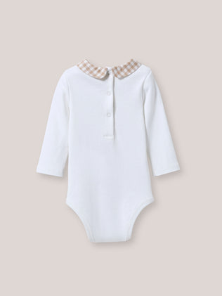 Baby's organic cotton bodysuit with gingham check collar