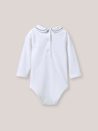 Baby's organic cotton bodysuit with embroidered collar