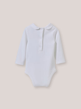 Baby's organic cotton bodysuit with embroidered collar