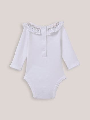 Organic cotton bodysuit with smocked collar