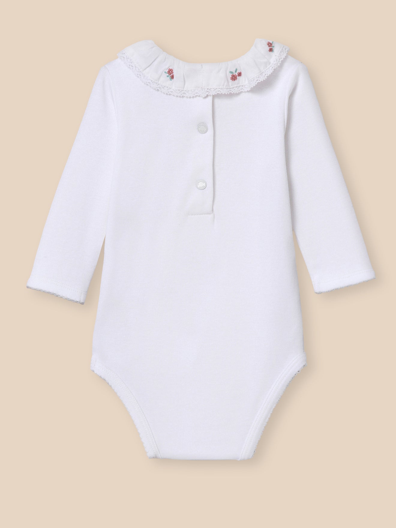 Baby bodysuit with broderie anglaise collar - Organic cotton