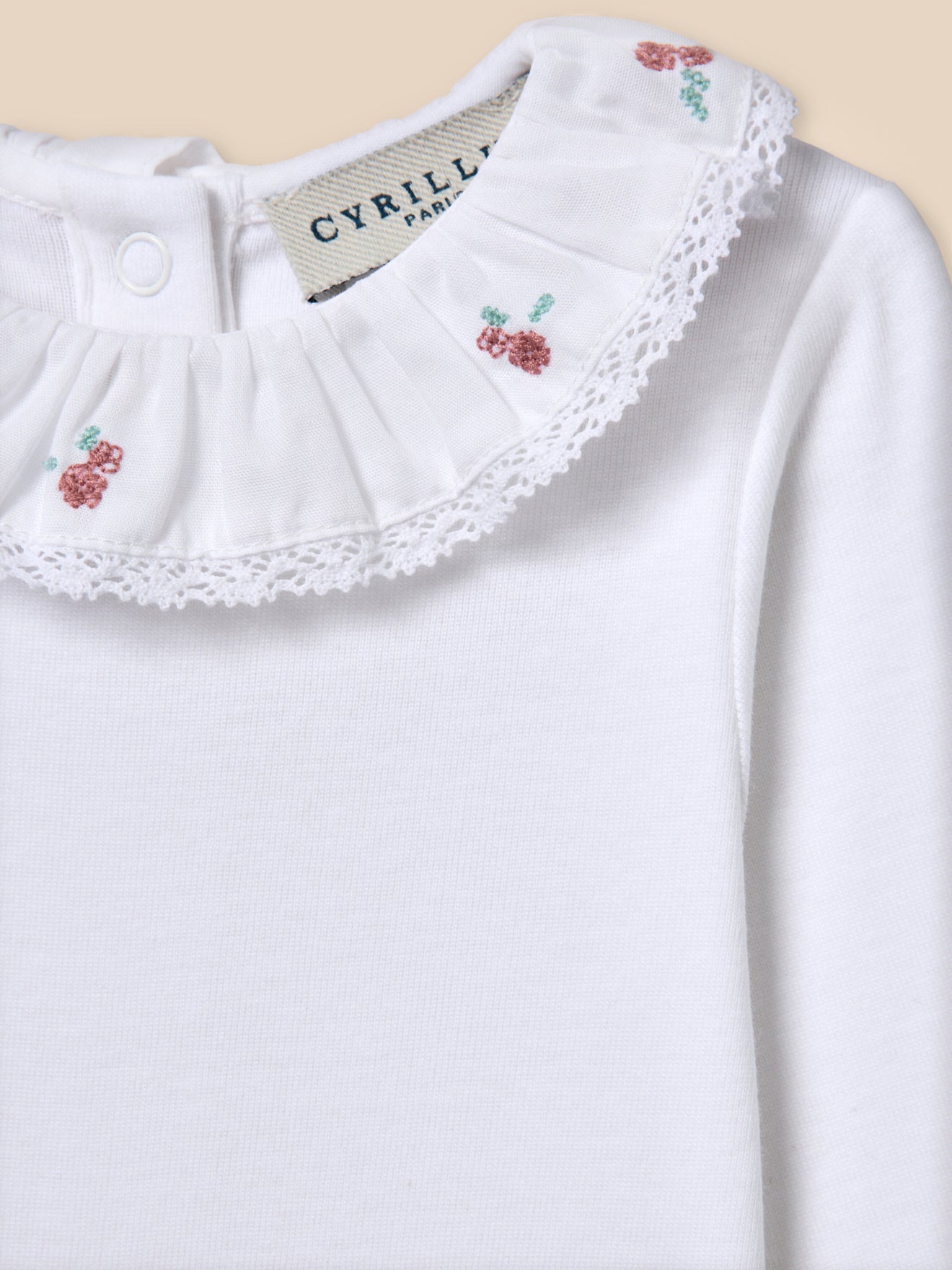 Baby bodysuit with broderie anglaise collar - Organic cotton