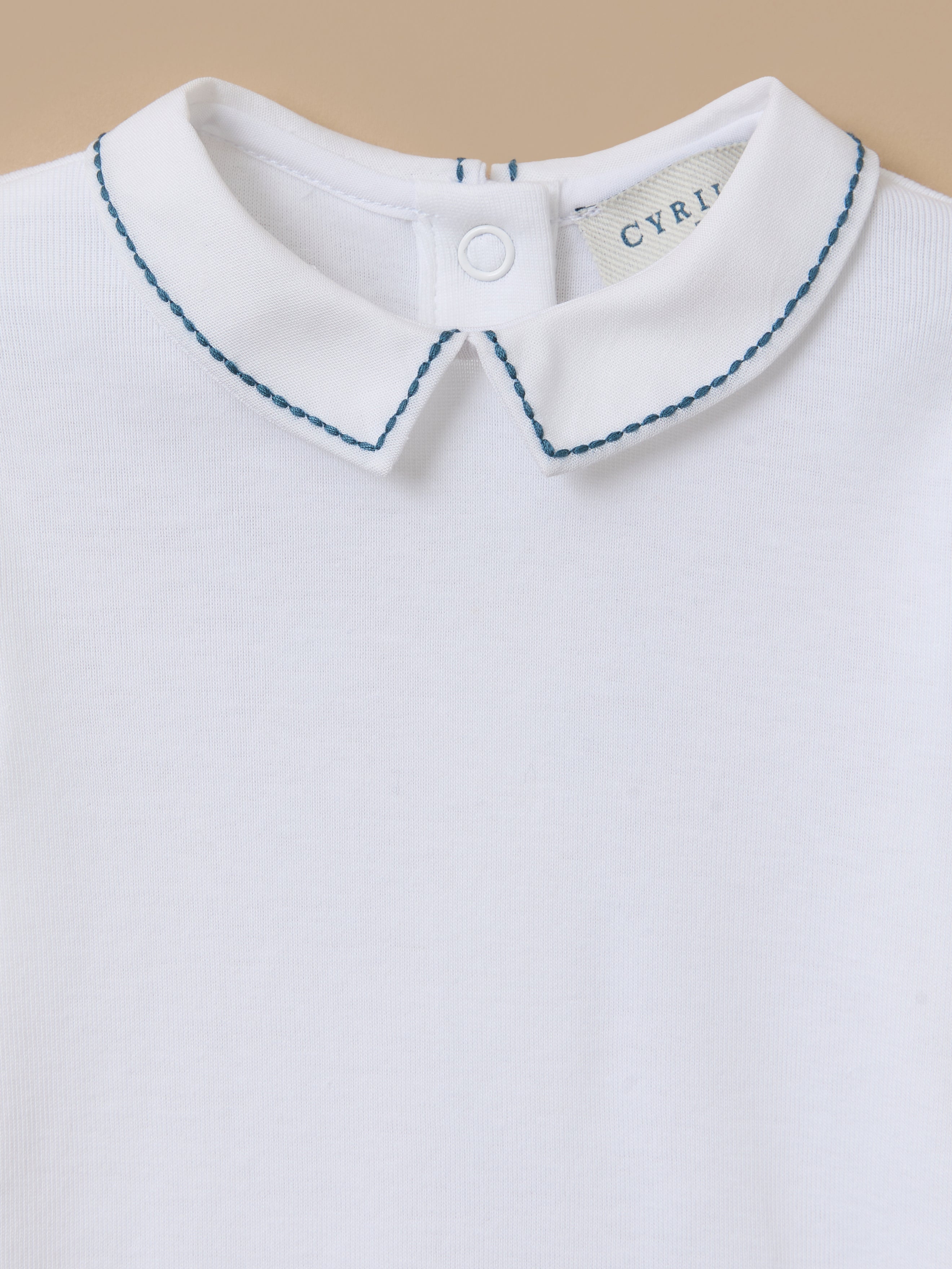 Embroidered Straight Collar Organic Cotton Baby Bodysuit