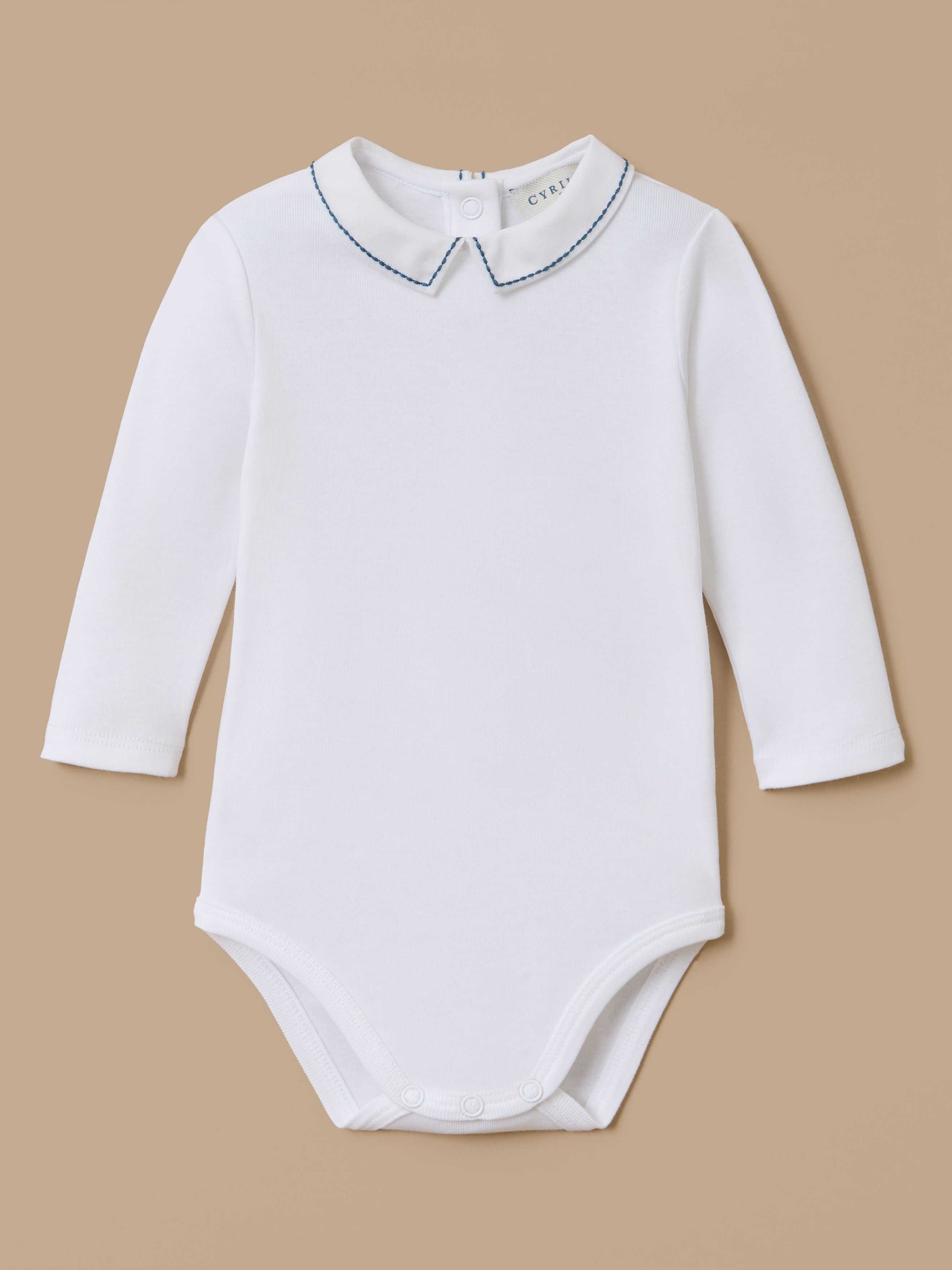 Embroidered Straight Collar Organic Cotton Baby Bodysuit
