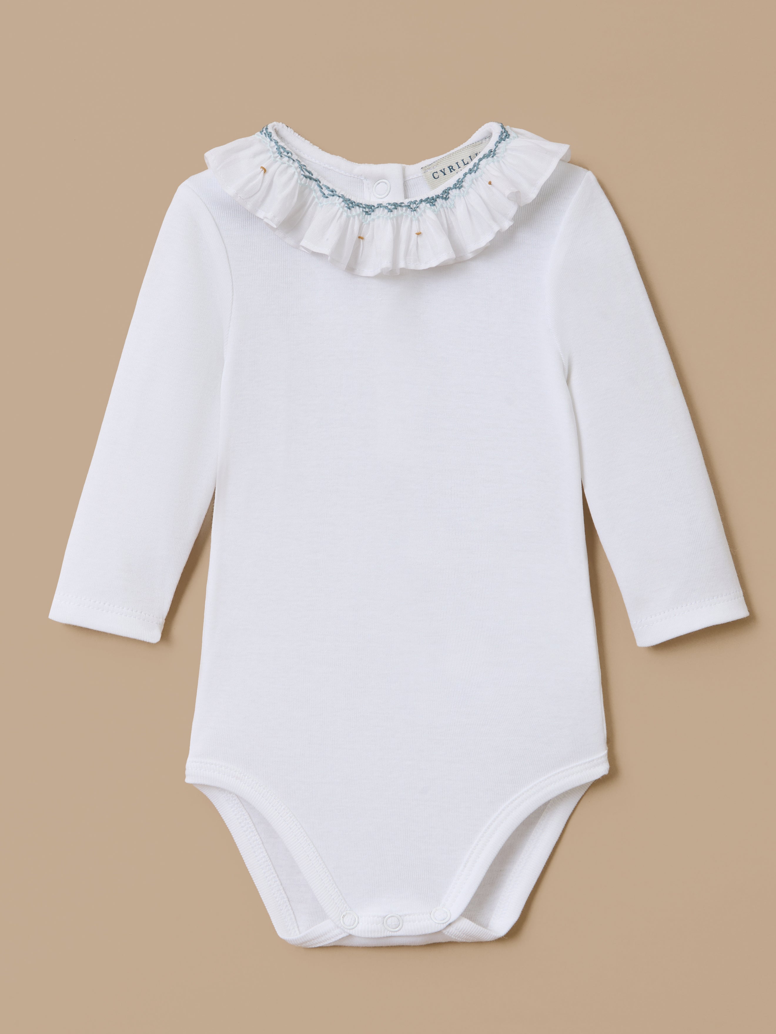 Baby Bodysuit with Smocked Collar
