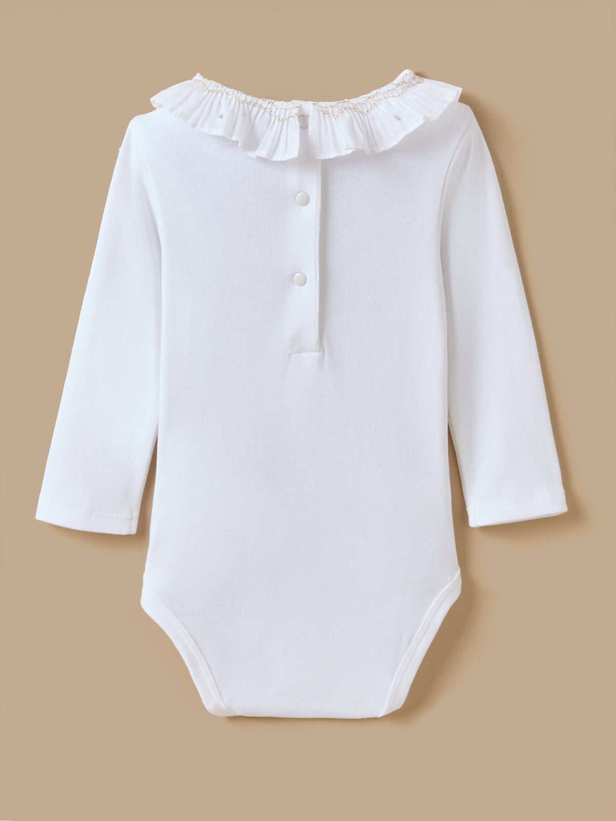 Baby Bodysuit with Smocked Embroidered Collar