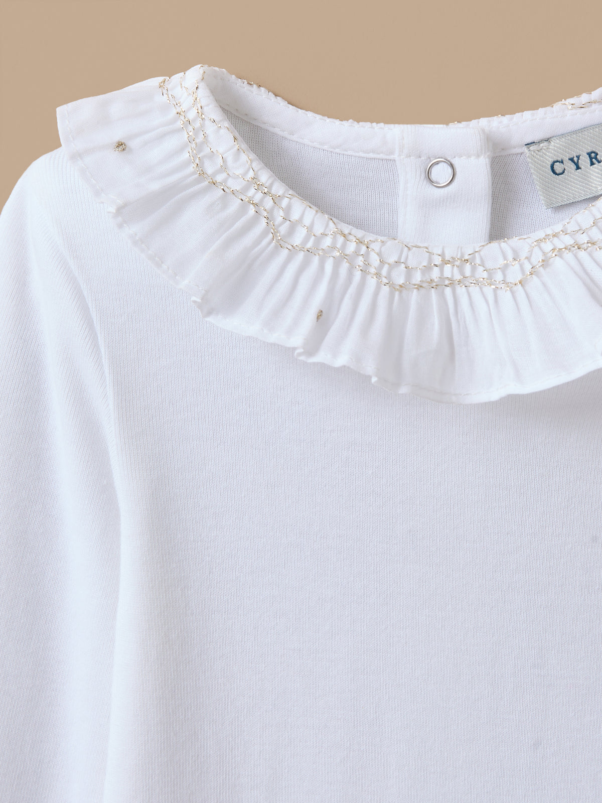 Baby Bodysuit with Smocked Embroidered Collar