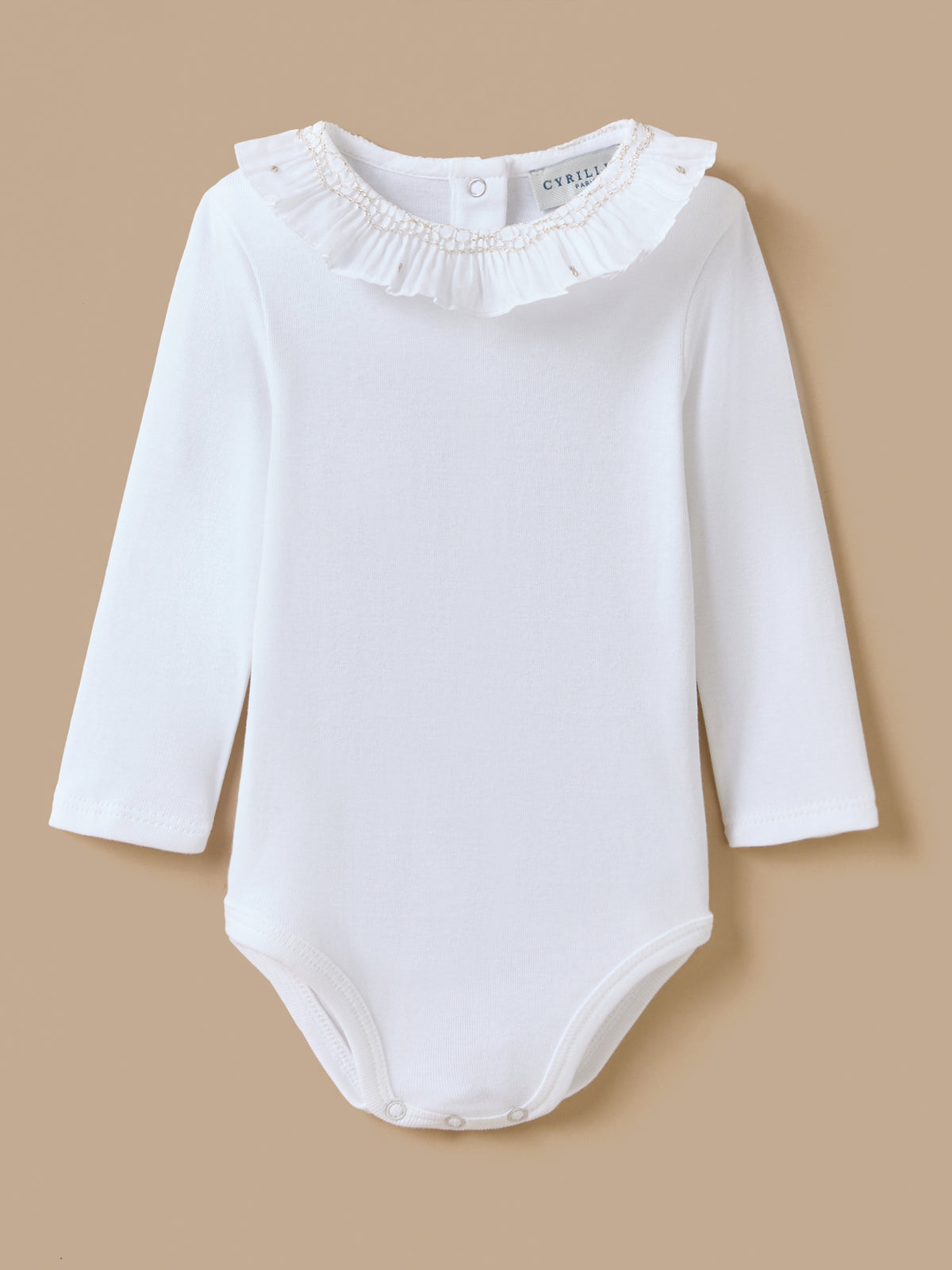 Baby Bodysuit with Smocked Embroidered Collar