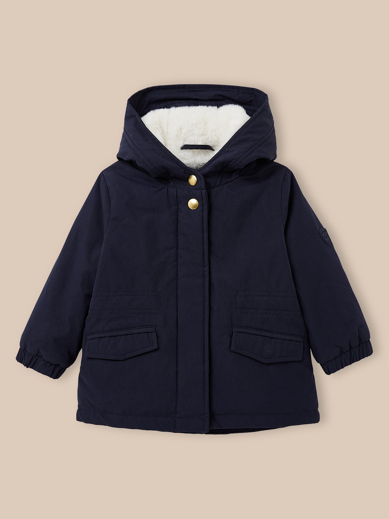 Baby's parka with faux-fur lining