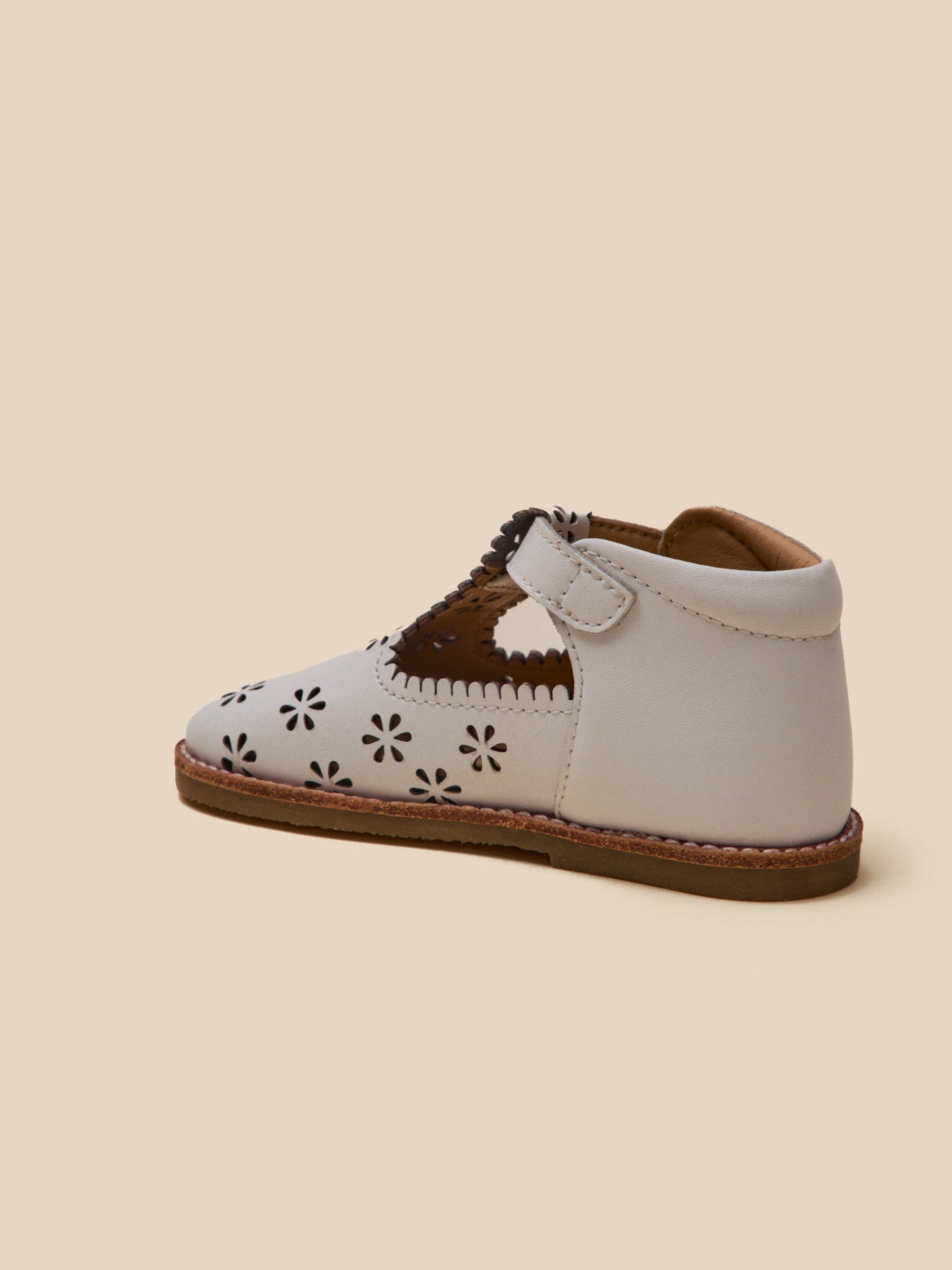Baby's punch-hole leather T-strap shoes