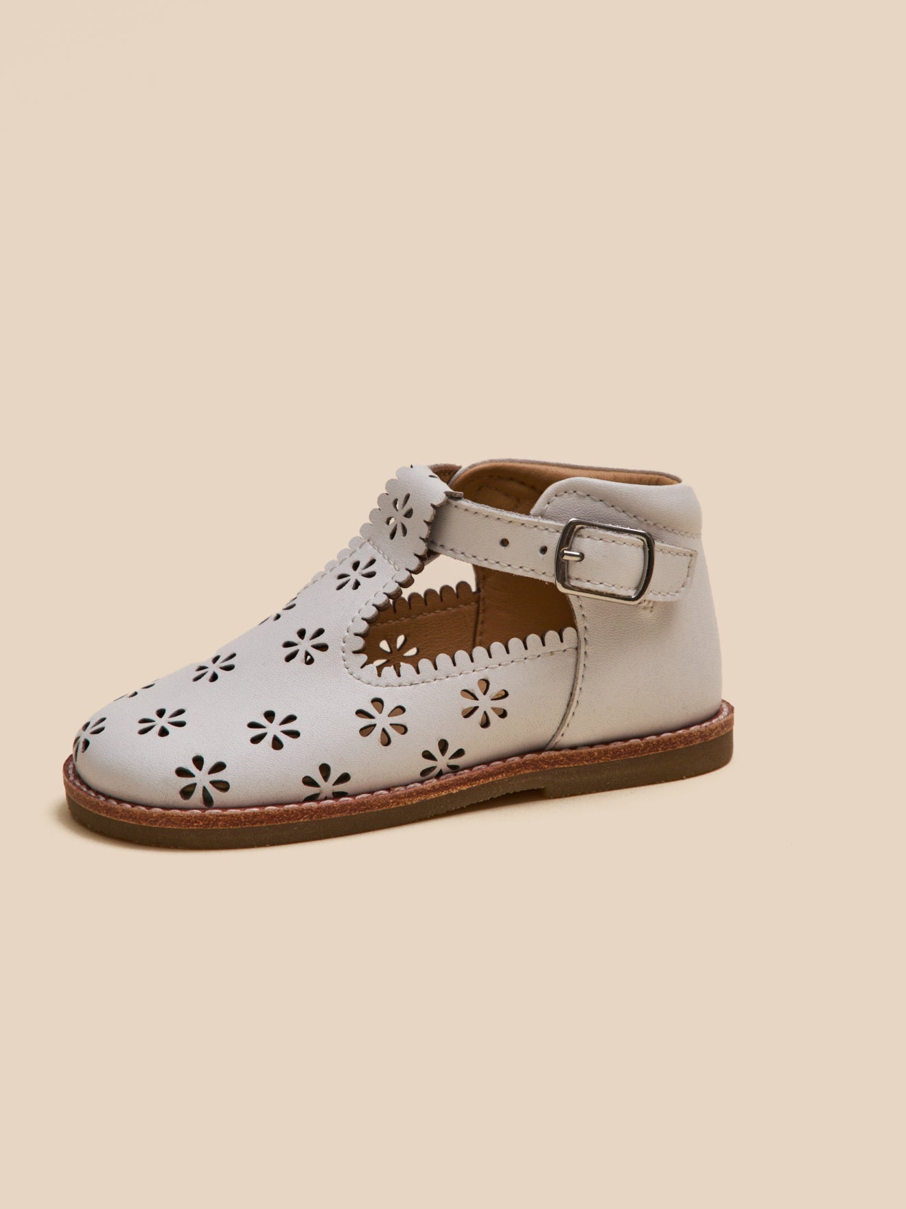 Baby's punch-hole leather T-strap shoes