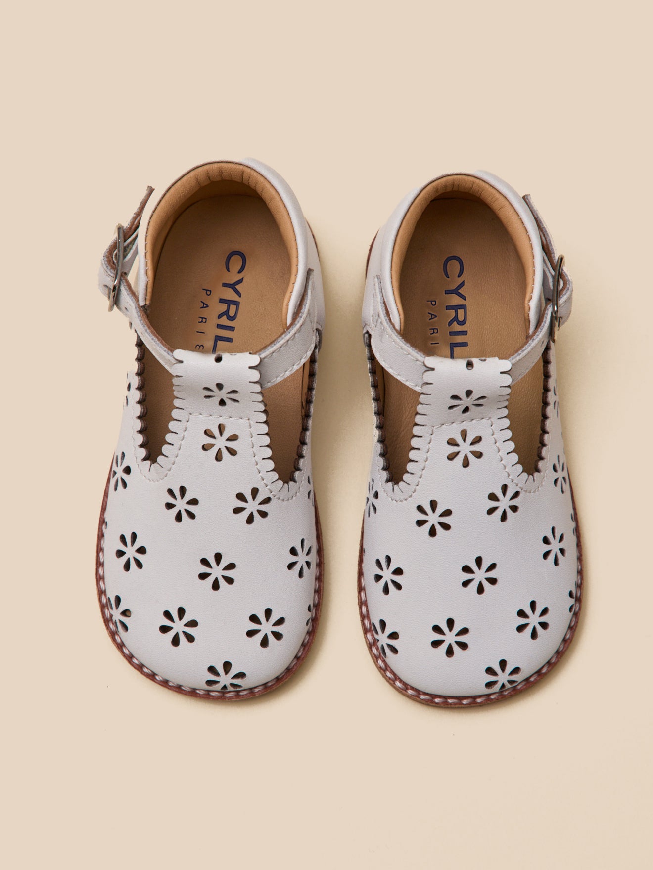 Baby's punch-hole leather T-strap shoes