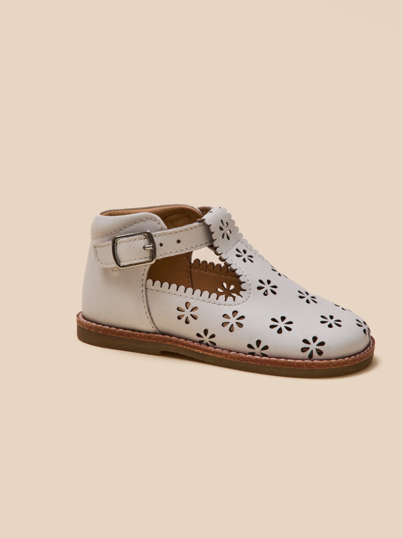Baby's punch-hole leather T-strap shoes
