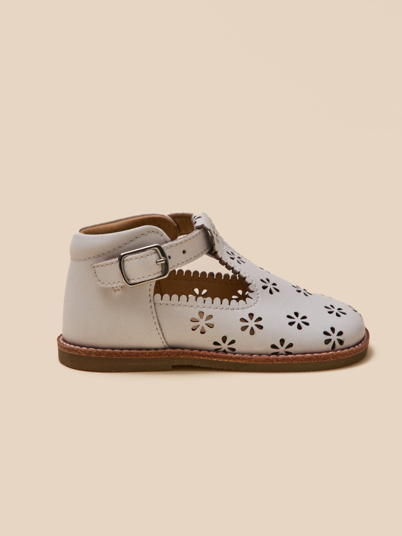 Baby's punch-hole leather T-strap shoes
