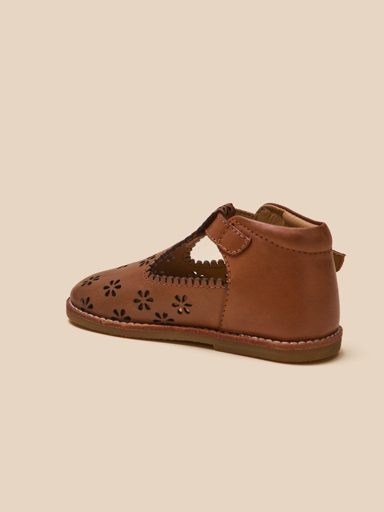 Baby's punch-hole leather T-strap shoes