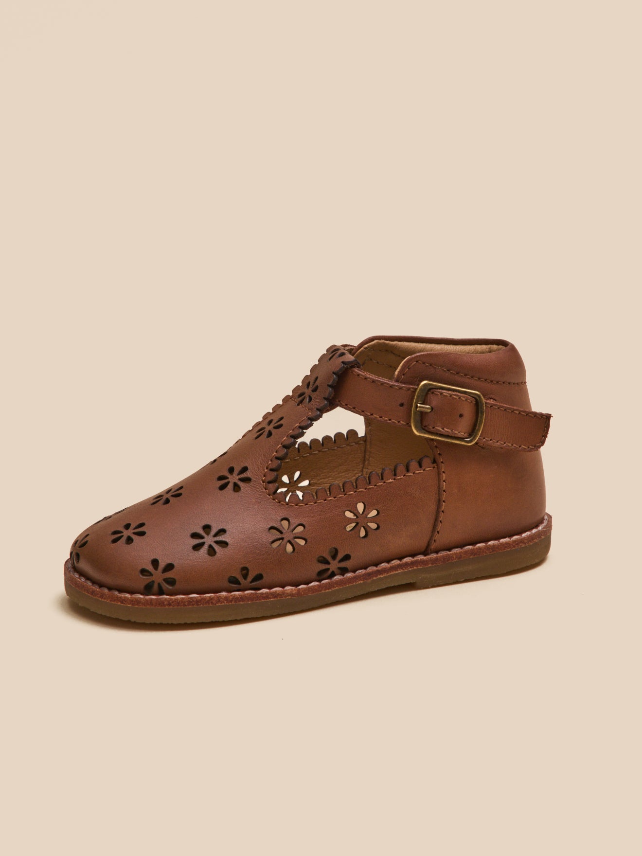 Baby's punch-hole leather T-strap shoes