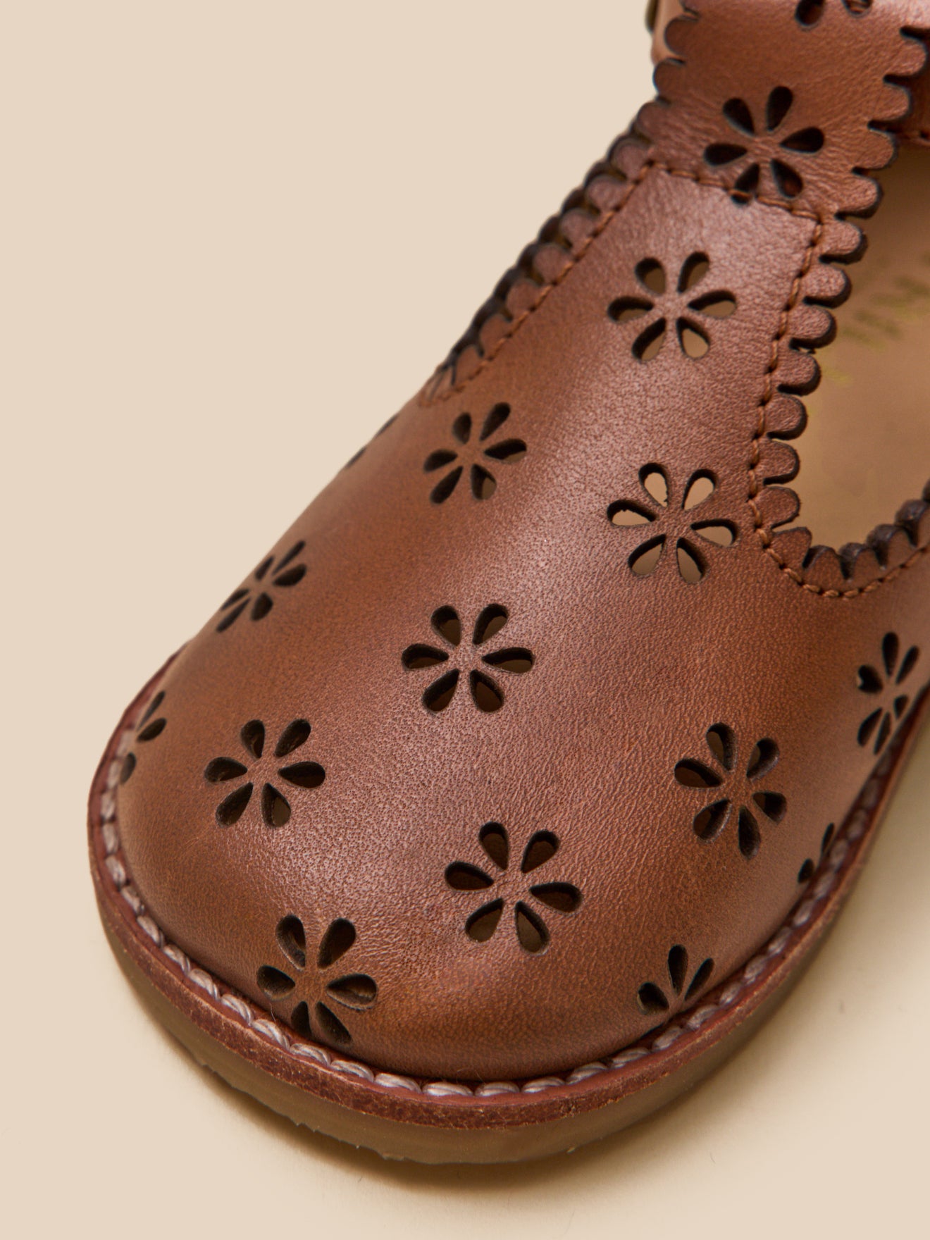 Baby's punch-hole leather T-strap shoes