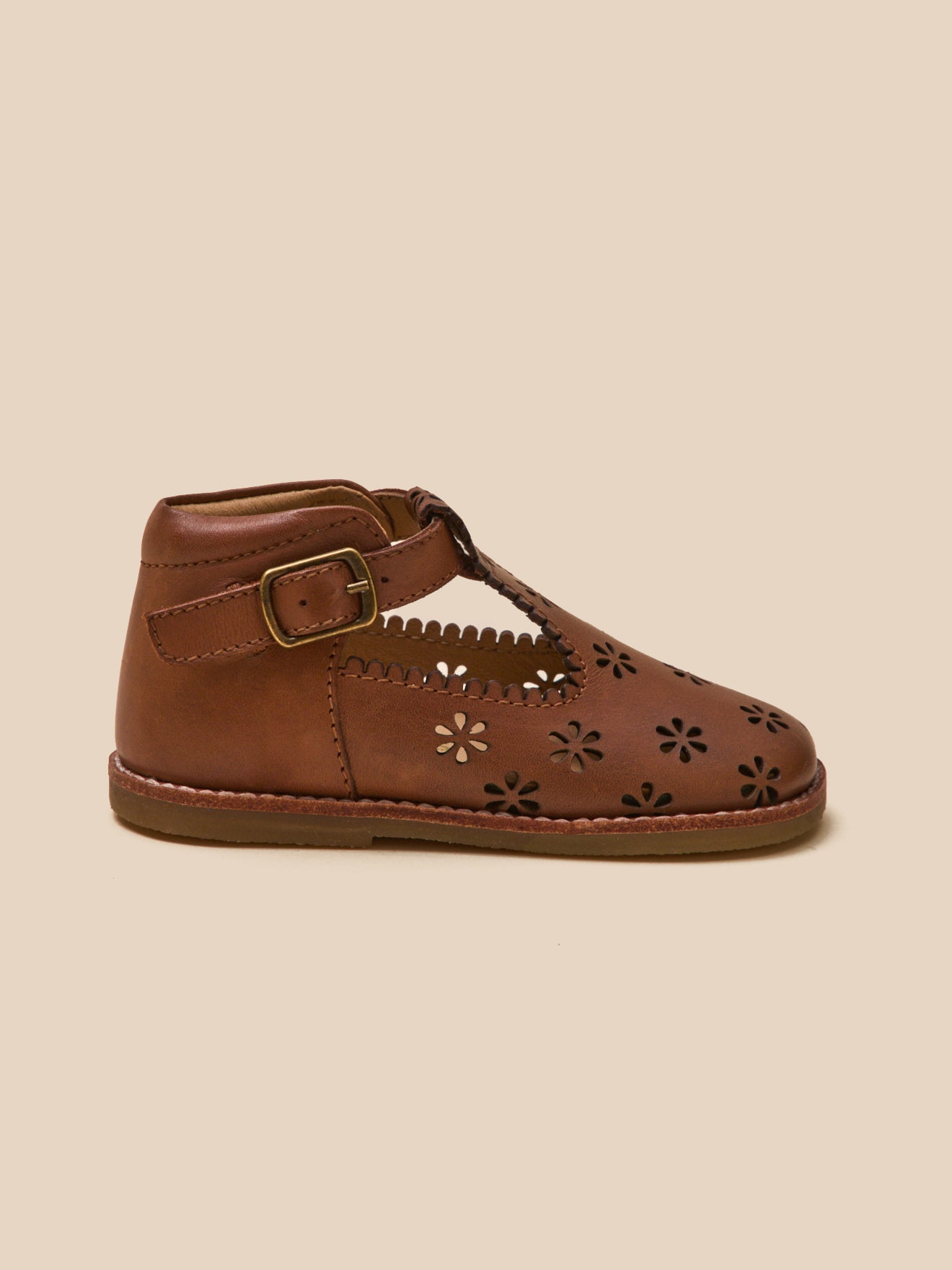 Baby's punch-hole leather T-strap shoes