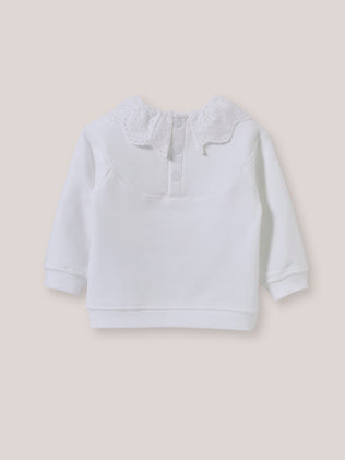 Baby's organic cotton sweatshirt with broderie anglaise collar