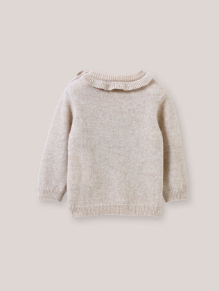 Baby's bird-motif sweater with frilly neckline