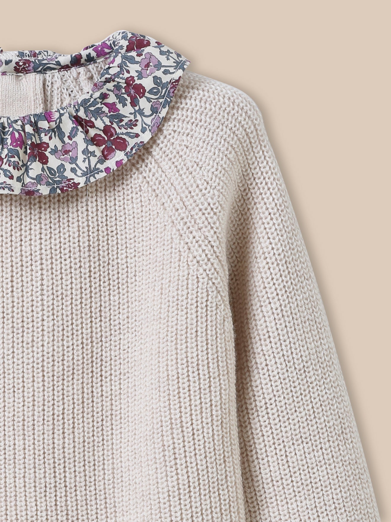 Baby's sweater, collar made with Liberty fabric