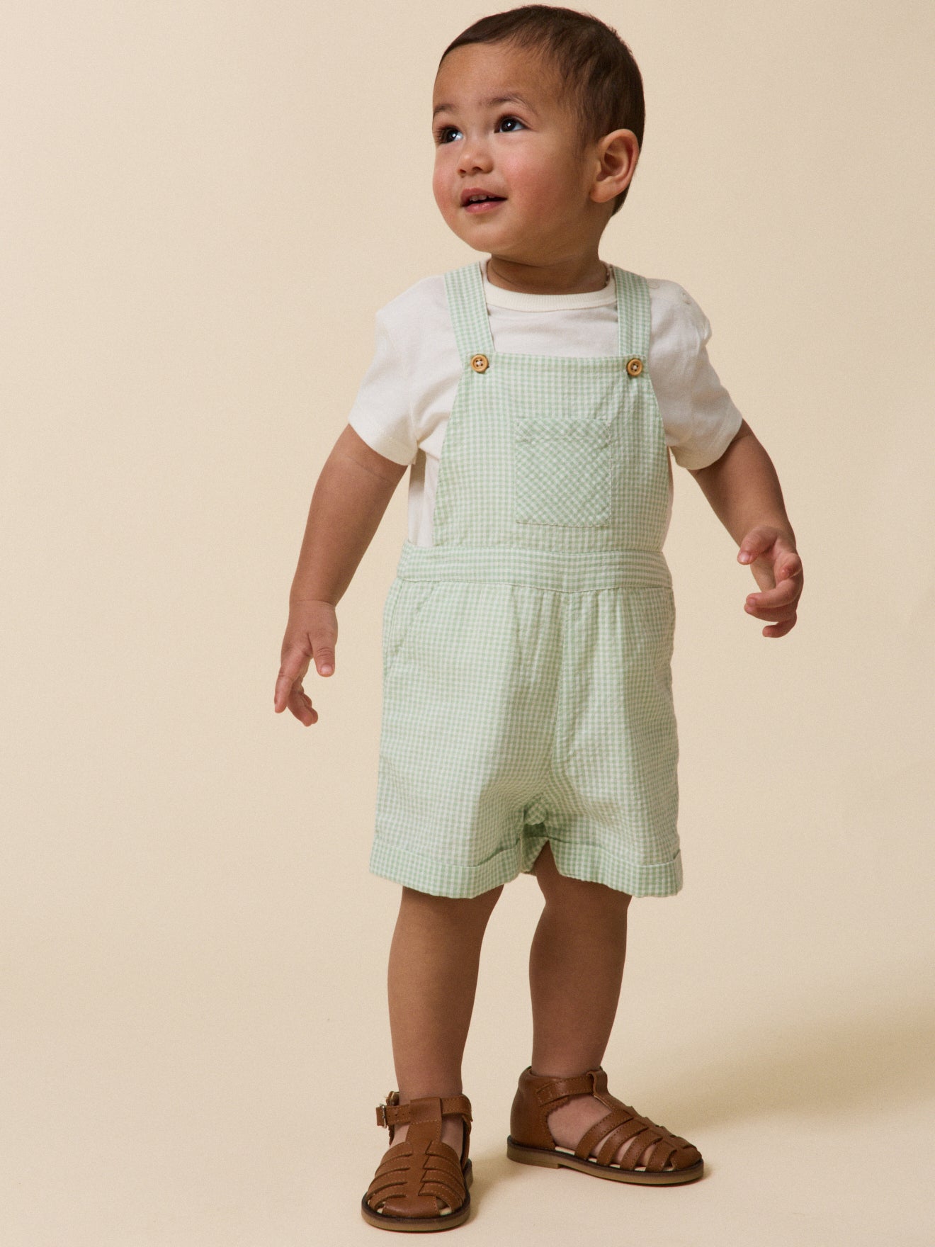 Baby's short gingham check dungarees