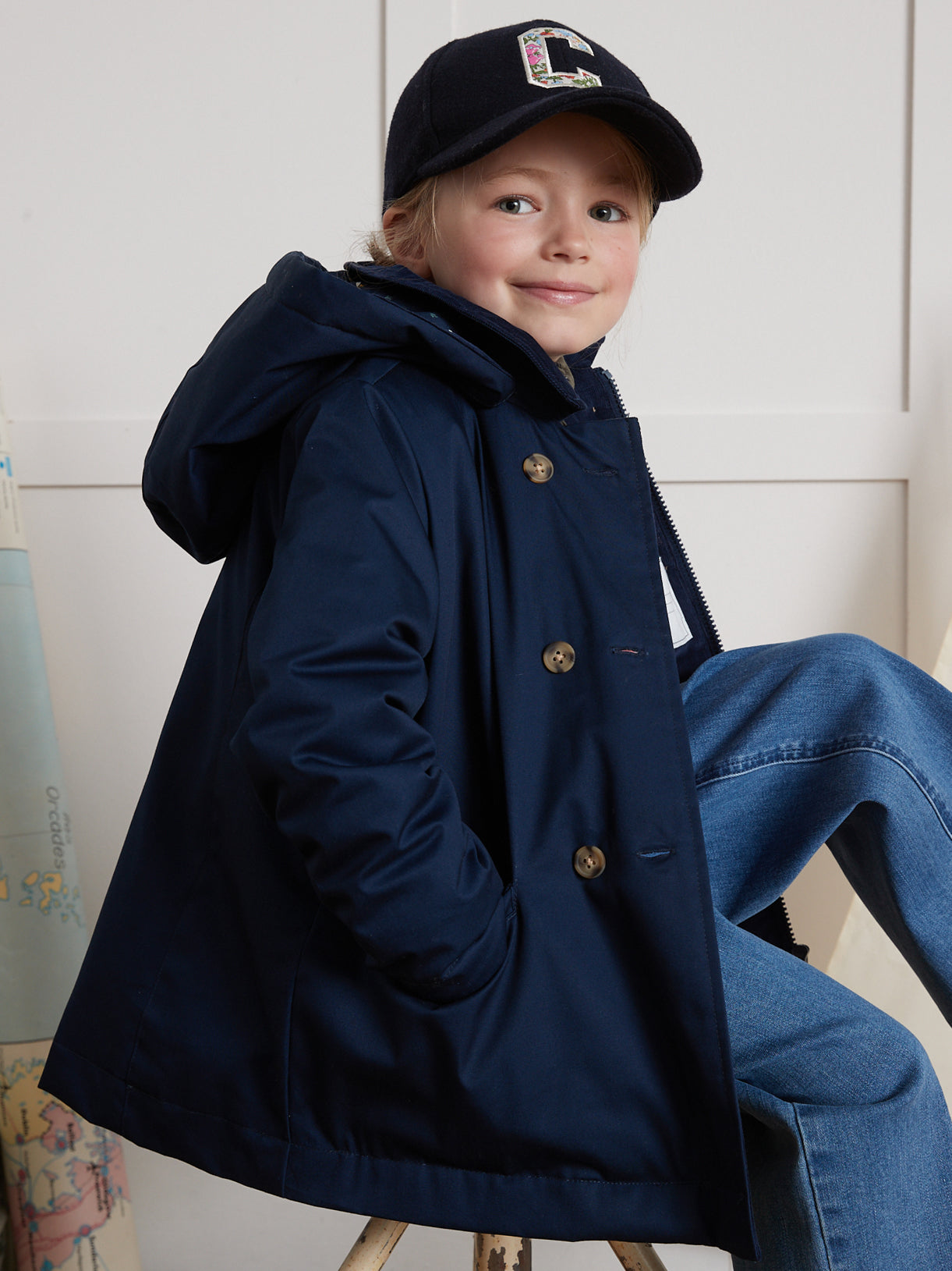 Girl's lined peacoat