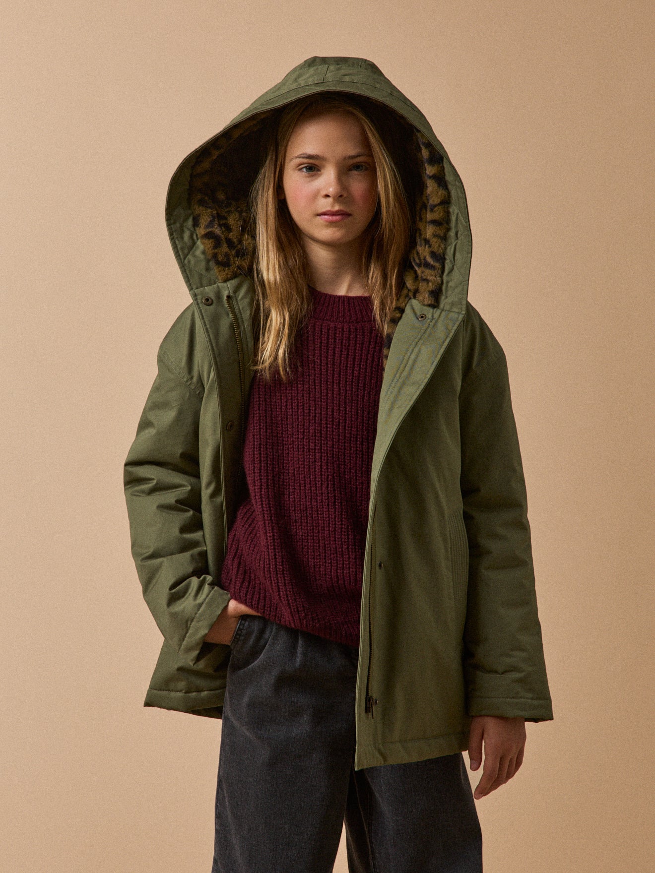 Parka courte doublée léopard - Collection Junior